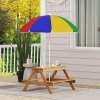 AIYAPLAY Kids Picnic Table, Sand and Water Table with Wooden Benches, Adjustable Parasol and Storage Bins, Outdoor Garden Furniture for Children 3-6 Years, Multicolour
