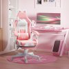 HOMCOM Gaming Chair for Adults with Cat Ears, Faux Leather Reclining Computer Chair with Footrest, Lumbar Support and Headrest, Height Adjustable Swivel Seat, Pink
