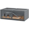 PawHut Wooden Hamster Cage, Small Animal Cage with Sliding Tray, Openable Top, Hut, Exercise Play House for Syrian Hamsters, Grey
