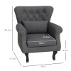 HOMCOM Wingback Armchair, Linen Fabric Accent Chair, Upholstered Fireside Chair with Pillow, Button Tufted Back for Living Room, Bedroom, Home Office, Dark Grey