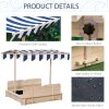 Outsunny Kids Wooden Sand Pit with Lids, Children Sandbox Height Adjustable Canopy for Garden, Convertible Bench Outdoor Garden Playset, Blue and White Canopy