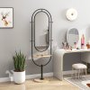 HOMCOM Full Length Mirror, Oval Free Standing Mirror with Wooden Tray, 4 Hooks and Metal Frame for Living Room, Bedroom, Cloakroom, Black