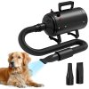 PawHut Dog Hair Dryer, 2200W Pet Grooming Hair Dryer with Adjustable Temperature & Velocity, Professional Low Noise Dog Blaster with 3 Different Nozzles, Black