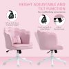 HOMCOM Velvet Office Chair with Petal Shell Back and Lumbar Pillow, Armless Desk Chair with Wide Seat and Tilt Function, Height Adjustable Swivel Makeup Vanity Chair for Bedroom, Pink