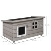 PawHut Outdoor Wooden Cat House, Elevated Cat Shelter Kennel, Pet Play House with Openable Top, Asphalt Roof, Window, 87 x 52 x 44 cm, Grey