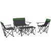 Outsunny 4 Piece Foldable Camping Table and Chairs Set, Portable Picnic Table with 3 Chairs, Cup Holders and Carrying Bag, Outdoor Lightweight Table Set for BBQ, Picnic, Parties, Olive Green