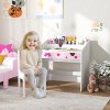 AIYAPLAY Kids Desk and Chair Set, Children Study Table and Chair with Storage, Pull-Out Drawer, Bow Pattern, for Bedroom, Playroom, Nursery, for Ages 3-6 Years, Pink