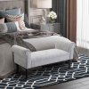 HOMCOM Bed End Bench, Window Seat, Linen Chaise Lounge Sofa with Arm and Wooden Legs for Bedroom, Living Room, Grey
