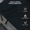 Outsunny Garden Dining Table, Outdoor Square Coffee Table with Wood Grain Effect Steel Tabletop, Parasol Hole and Foot Pads for Balcony, Porch, Black