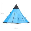 Outsunny 6 Men Tipi Tent, Camping Tent with Mesh Windows, Sewn-in Floor, Two Doors and Carry Bag, Easy Set Up, for Hiking Picnics Outdoor Night, Blue