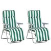 Outsunny Reclining Garden Chair Set of 2, 5-Level Adjustable Zero Gravity Chairs with Cushions, Folding Sun Lounger Garden Recliner Chairs with Armrests for Outdoor, Patio, Green Stripe