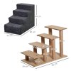 PawHut Dog Steps for Sofa, 4 Steps Dog Stairs, Pet Stairs, with Washable Plush Cover, for Small Breeds, Cats - Dark Grey
