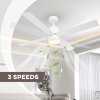 HOMCOM Ceiling Fan with Light, 130cm Flush Mount LED Ceiling Fan Light with 4 Reversible Blades, Pull-chain Switch, for Bedroom Living Room, White and Natural Tone