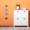 HOMCOM 2 Drawer Shoe Cabinet Modern Narrow Shoe Cupboard Hallway Wooden Storage Organiser with Flip Doors Adjustable Shelf for 12 Pairs, White