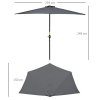 Outsunny 3(m) Half Parasol, Semi Round Umbrella with Metal Frame, Crank Handle for Balcony, Garden, Grey