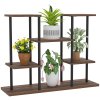 Outsunny 4 Tiered Plant Stand, Metal Planter Shelf Display Rack for Multiple Plants, Flower Pot Holder for Living Room, Patio, Balcony, Garden, Carbonised Finish