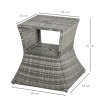 Outsunny Rattan Outdoor Coffee Table, Wicker Garden Patio Bistro Side Table with Umbrella Hole and Storage Space for Balcony, Porch, Grey