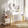 HOMCOM Dressing Table with Mirror, Vanity Table with Adjustable LED Lights, Makeup Desk with 5 Drawers and 5 Shelves, White