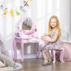 ZONEKIZ Kids Dressing Table, Kids Vanity Set, Girl Makeup Desk w/ Mirror, Stool, Drawer, for Ages 3-6 Years - Pink