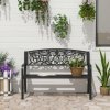 Outsunny Garden Bench, Metal Outdoor Bench Seat, 2 Seater Patio Loveseat with Welcome Backrest, Armrests and Slatted Seat, 240 KG Capacity for Park, Porch, Black