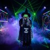 HOMCOM 94cm Animated Witch Halloween Decorations Outdoor Indoor, Scary Halloween Animatronics Decor with Sound Touch Activated, Candy Bag Prop with Light Up Eyes for House Garden Party