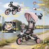 AIYAPLAY Kids Trike, 6 in 1 Toddler Tricycle with Adjustable Parent Handle & Canopy, Convertible Seat, for Ages 1-5 Years, Foldable Baby Trike with Safety Harness, Storage Basket & Bag, Pink