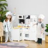 HOMCOM Toy Kitchen, Wooden Kids Kitchen with Realistic Refrigerator, Microwave, Oven, Range Hood, Sink, Telephone, Sounds, Storage Space, for 3-6 Years Old, White