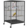 PawHut Bird Cage, Budgie Cage, Parrot Cage, with Rolling Stand, Stainless Steel Bowls, Swings, Removable Tray for Small Parrot, Budgie, Lovebird - Grey