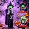 HOMCOM 94cm Animated Witch Halloween Decorations Outdoor Indoor, Scary Halloween Animatronics Decor with Sound Touch Activated, Candy Bag Prop with Light Up Eyes for House Garden Party