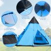 Outsunny 6 Men Tipi Tent, Camping Tent with Mesh Windows, Sewn-in Floor, Two Doors and Carry Bag, Easy Set Up, for Hiking Picnics Outdoor Night, Blue