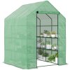 Outsunny Walk in Greenhouse with Shelves Steeple Green House for Garden Grow House Removable Cover 143x138x190cm, Green