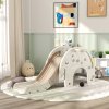 AIYAPLAY Kids Slide, 3 in 1 Toddler Slide with Basketball Hoop, Climber, Elephant-Themed Indoor Slide for 1-3 Years, Cream White