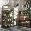 Outsunny Tall Plant Stand with Hanging Hooks, 3 Tiered Plant Rack Ladder Shelf for Indoor Outdoor Porch Balcony Living Room Bedroom, Black