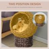 PawHut Wicker Cat House, Raised Cat Bed with Cylindrical Base, Soft Washable Cushion, Woven Water Hyacinth Cat Basket for Indoor and Outdoor, 42 x 33 x 52 cm - Dark Brown