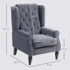 HOMCOM Retro Accent Chair, Velvet Wingback Armchair with Wood Frame Button Tufted Design for Living Room Bedroom, Charcoal Grey