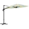 Outsunny 3(m) Cantilever Garden Parasol with Solar Powered Lights, Fibreglass Ribs, Crank Handle & Cross Base, UPF 50+, 360 Rotation, Overhanging Patio Umbrella for Patio Market, Cream
