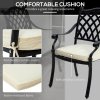 Outsunny 7 PCs Garden Patio Dining Set with Parasol Hole, Cast Aluminium Outdoor Furniture Set with Six Cushioned Chairs and Rectangle Dining Table, for Garden, Lawn, Deck, Black