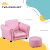 HOMCOM Children's Armchairs Toddler Chair Sofa Single Seater Childrens Armrest w/ Footstool - Pink