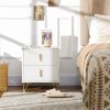 HOMCOM Modern 2 Drawer Dresser, Fluted Bedroom Dresser Chest of Drawers with Metal Legs and Steel Handles for Bedroom, White