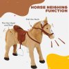 HOMCOM Kids Ride On Standing Horse Cuddly Toy Children Plush Soft Pony Gift w/ Neigh Sound or 3 Years and Up Beige