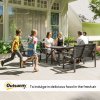 Outsunny 5 Piece Wooden Garden Dining Set for 6, Outdoor Conversation Set with 2 Armchairs, 2 Loveseats and Dining Table with Umbrella Hole for Patio, Balcony, Grey