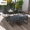 Outsunny 5 Pieces Garden Dining Set, Outdoor Patio Cube Set, 4 Seater Outdoor Table and Chairs with Foldable Backrest, Tempered Glass Top, Handwoven Rope for Poolside, Space-Saving, Dark Grey