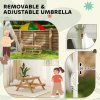 AIYAPLAY Kids Picnic Table, Sand and Water Table with Wooden Benches, Adjustable Parasol and Storage Bins, Outdoor Garden Furniture for Children 3-6 Years, Multicolour