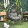Outsunny Garden Egg Chair, Teardrop Outdoor PE Rattan Chair with Full-body Soft Padded Cushion, Mixed Grey
