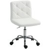 HOMCOM PU Leather Armless Office Chair, Modern Vanity Computer Swivel Chair with Rolling Wheels and Adjustable Height for Home Study, Bedroom, White