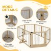 PawHut Freestanding Pet Gate, 8 Panels Dog Playpen, Foldable Dog Barrier with 2 Pcs Support Feet, for House, Doorway, Stairs, Small and Medium Dogs - Natural Wood