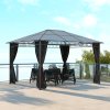 Outsunny 3 x 4m Hardtop Gazebo Canopy with Polycarbonate Roof, Permanent Pavilion Garden Gazebo with Curtains for Patio, Deck, Grey