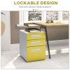 Vinsetto Lockable File Cabinet with 3 Drawers, Vertical Office Drawer for A4, Letter, Legal Size, Anti-tilt Design, Pre-Assembled Body, Yellow