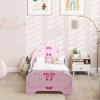 AIYAPLAY Toddler Bed Frame, Kids Bed with Safety Rails, Ballet Theme Kids Bedroom Furniture, for 3-6 Years, Pink