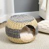 PawHut Wicker Cat House, Rattan Raised Cat Bed, Cosy Kitten Cave with Soft Washable Cushion, 40 x 30cm